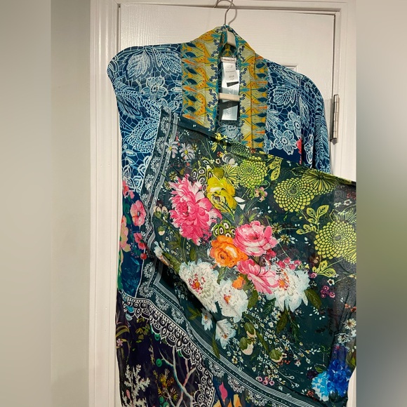 NWT Coldwater Creek OS Colorful Patchwork Flowy Open Front Kimono Top Kaftan - Picture 2 of 8
